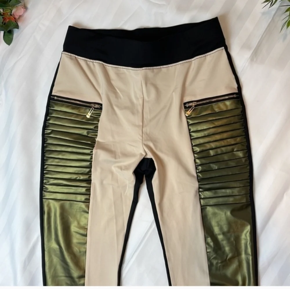 Flamingo Urban Contrast Panel Zipper Detail Faux Leather Moto Pants SzL - Picture 2 of 16